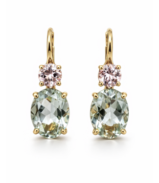 Positano Positano geelgouden oorhangers met Prasioliet en Morganiet