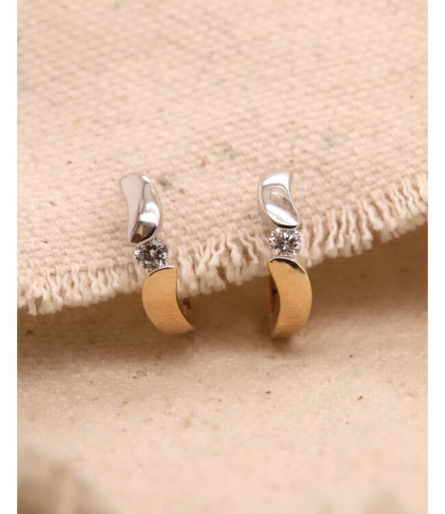 Passione 14K geel- met witgouden oorstekers met diamant 0.16ct