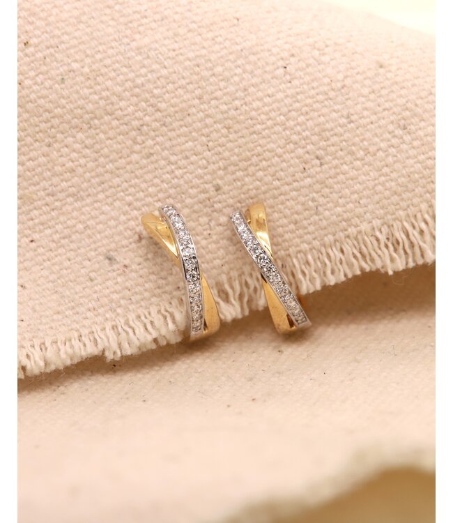 Passione 14k geel- met witgouden oorringen met diamant 0,17ct