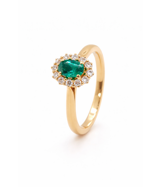 ROEMER ROEMER ring 18K geelgoud entourage met Smaragd 0.46ct en diamant 0,26ct 55