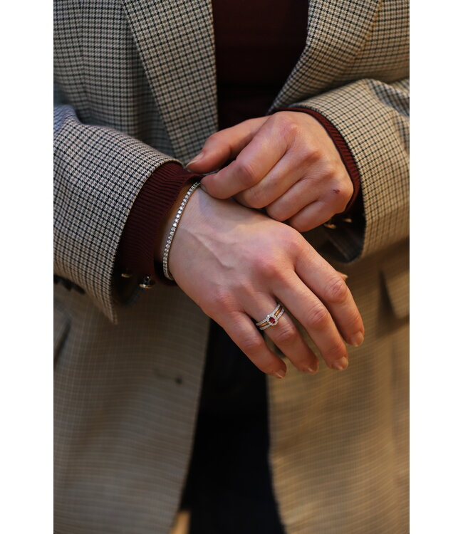 ROEMER  ring 14k  witgoud dubbel alliance S met diamant 0.39ct 54