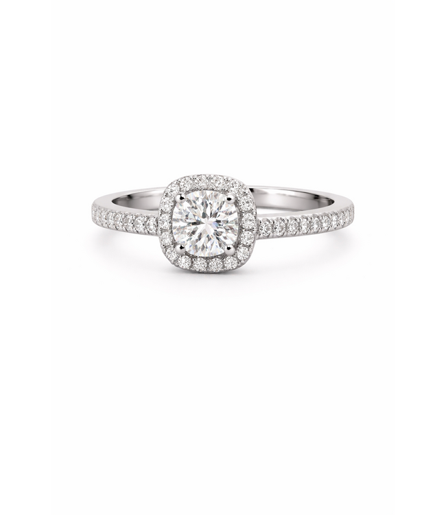 ROEMER ring 18k witgoud cushion met diamant 0.41ct 54