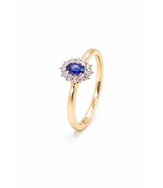 ROEMER ROEMER ring 14K geelgoud entourage saffier 0.31ct en diamant 0.15ct 53