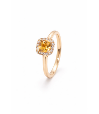 ROEMER ROEMER ring 14K geelgoud vierkant entourage citrien met diamant 0.11ct 57