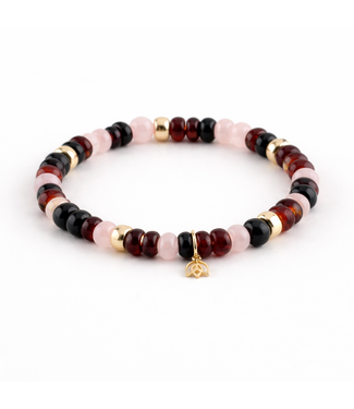 Y&G Y&G Armband Garnet, Onyx, Rose Quartz & 14k goud SP0065