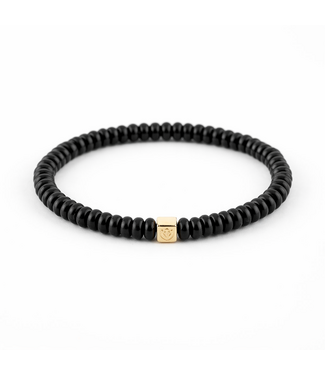 Y&G Y&G armband heren onyx met 14k gouden cube 8013M-R