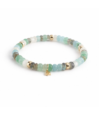 Y&G Y&G armband avanturijn,aquamarijn,labradoriet,maansteen en 14k gouden beads SP0061