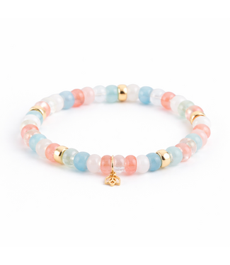 Y&G Y&G armband summerfeeling, roze kwarts, aquamarijn en witte maansteen 14kt SP0001