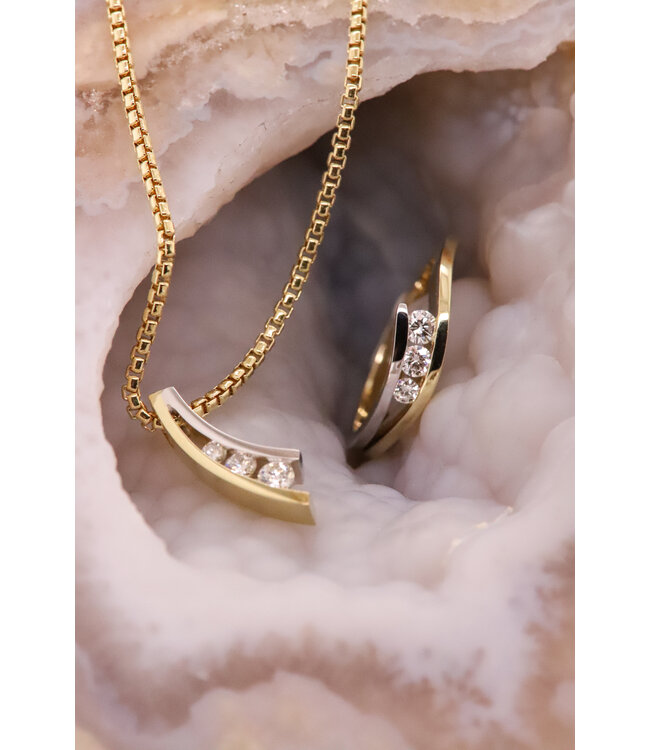 R&C Bicolor gouden hanger Victoire 14k met 0.20ct briljant