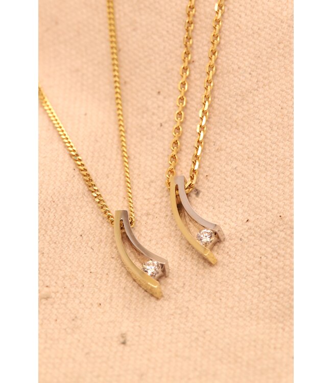 R&C Bicolor gouden hanger Victoire 14k met 0.13ct briljant
