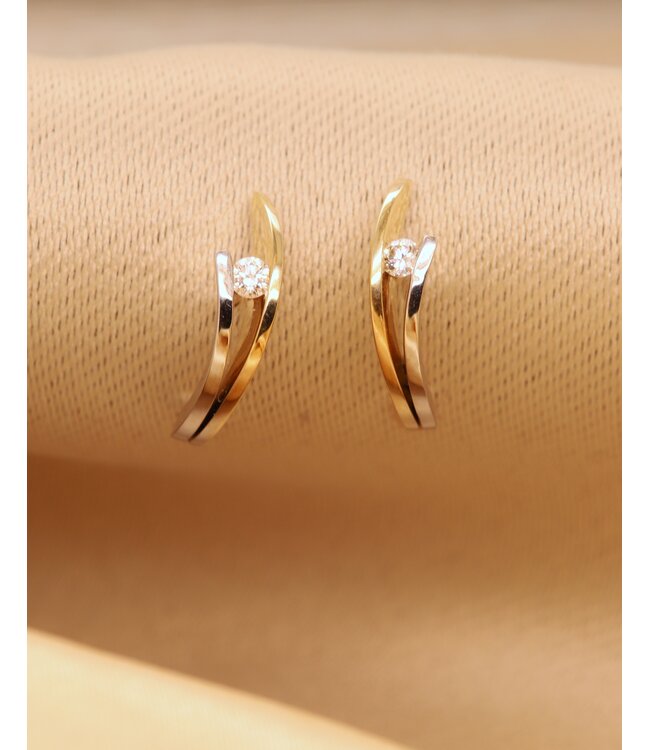 R&C Bicolor gouden oorknoppen Victoire met briljant 0.05ct OOR0038SIR005