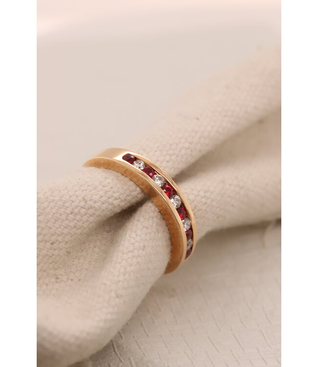 Roemer ring 18k rosegoud met Robijn en Diamant maat 54