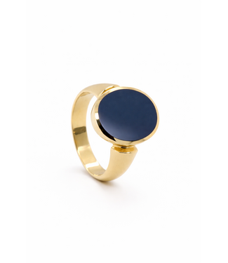 Herenring goud 14k met blauwlagen steen model 393