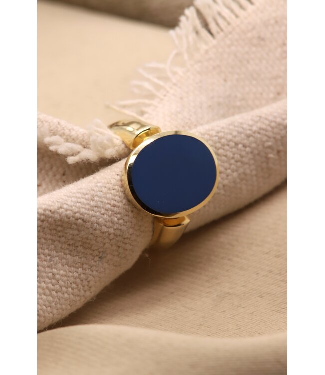 Herenring goud 14k met blauwlagen steen model 393