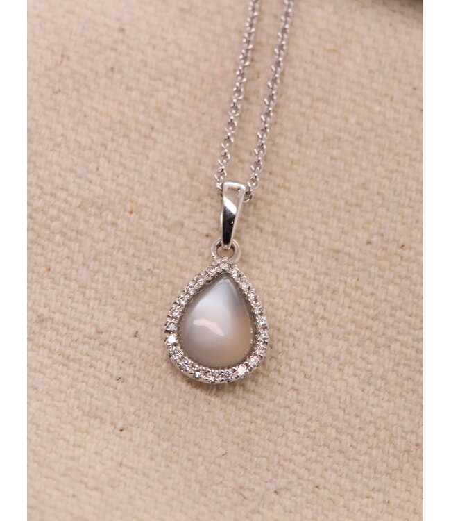 Passione hanger witgoud 14k met maansteen en diamant 0.08 Si/H