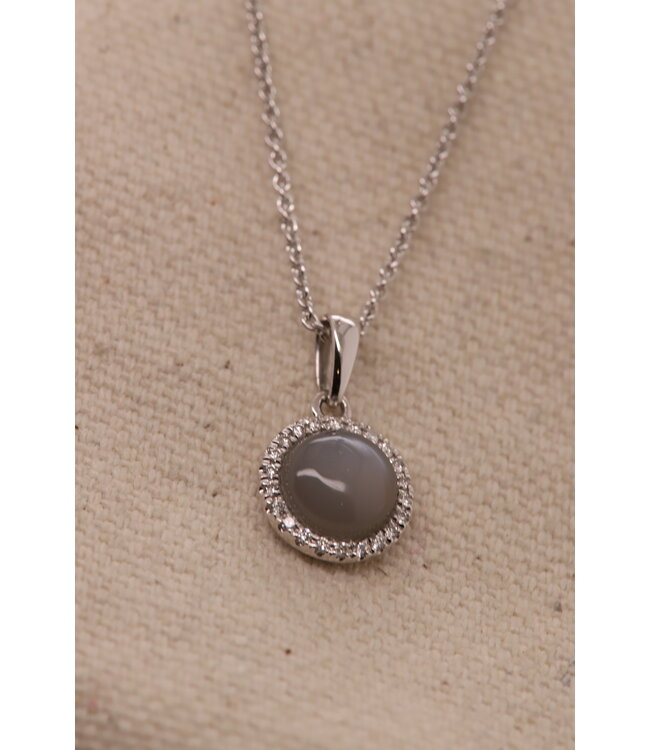 Passione hanger witgoud 14k met maansteen en diamant 0.08 Si/H