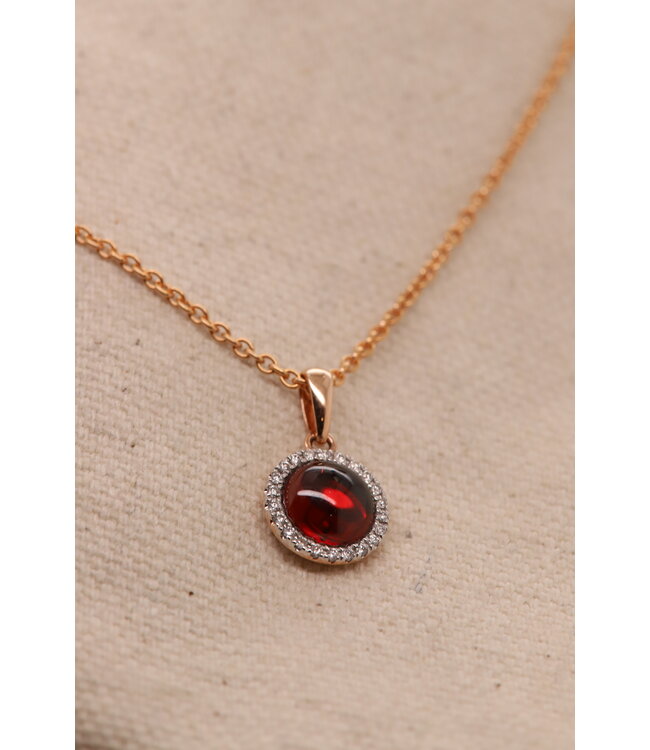 Passione hanger roségoud 14k met granaat & diamant 0.08ct Si/H