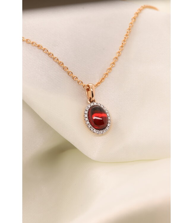 Passione hanger roségoud 14k met granaat & diamant 0.09ct Si/H