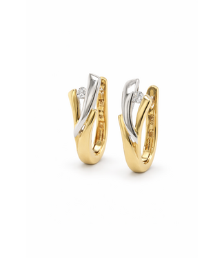 Passione Passione oorringen geel/witgoud 14k met diamant 0.05ct