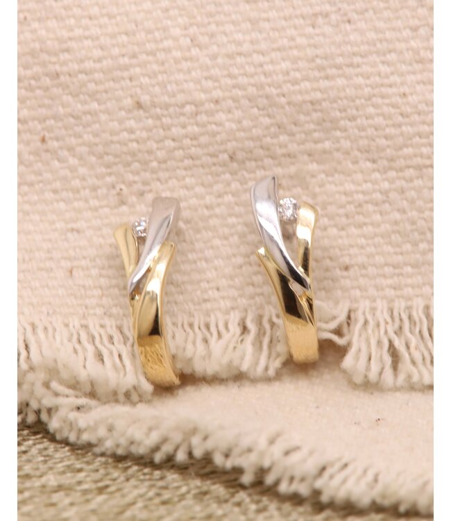 Passione oorringen geel/witgoud 14k met diamant 0.05ct