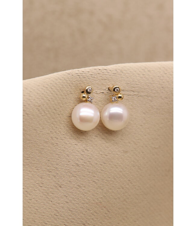Excellent oorsterkers witgoud met cultivé parel & briljant OC216981