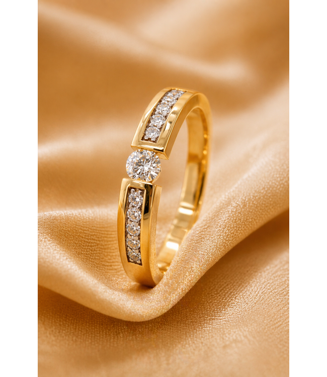 Passione ring goud 14k met diamant 0.16ct maat 55
