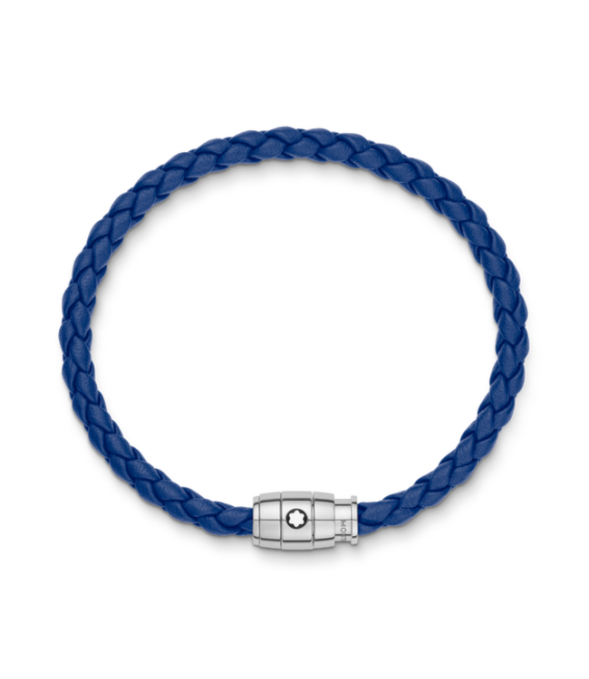 Momtblanc Armband Steel 3 rings blue leather MB 130899