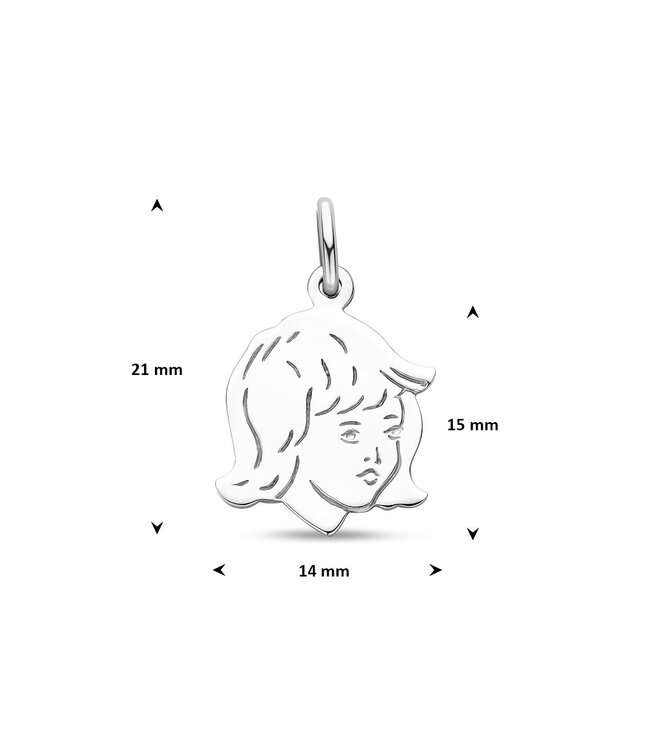 Witgouden kinderkopje meisje 15mm .