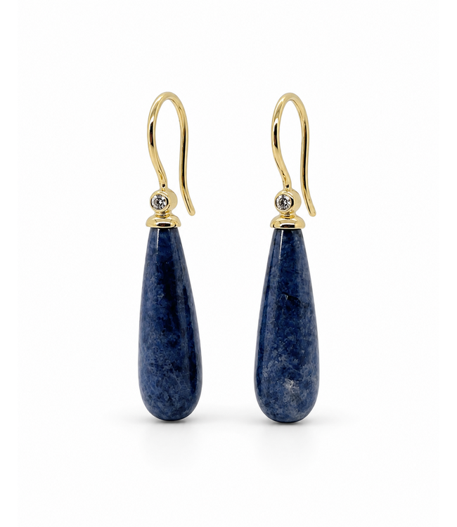 ROEMER by Bregje oorhangers goud 14k met Dumortiriet en diamant 0.06ct Vvs/DEF