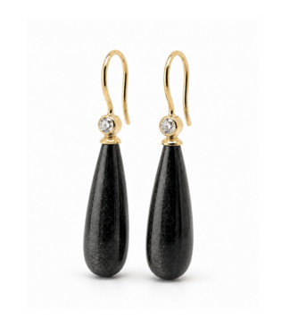 ROEMER by Bregje ROEMER by Bregje oorhangers goud 14k met Obsidiaan & diamant 0.18ct.