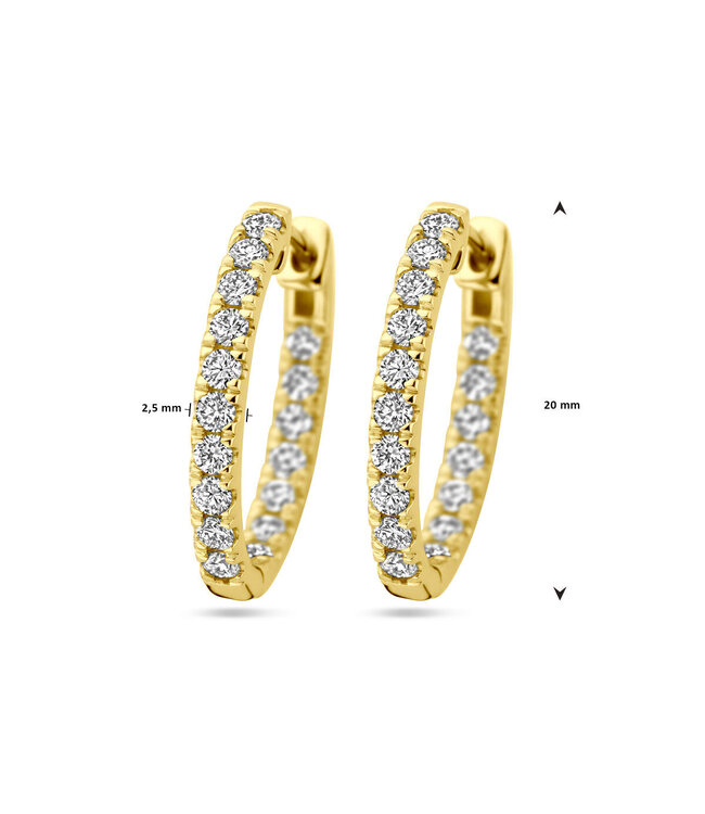 Tomylo oorringen goud 14k & labgrown 0.96ct. Si/gh 20x2.5mm