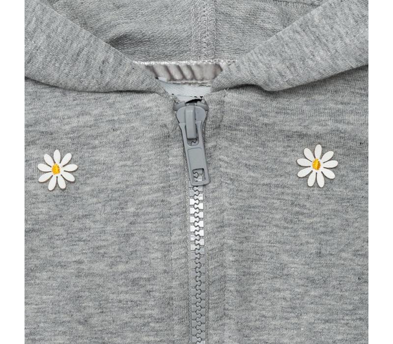 Monnalisa Sweater With Zipper Flowers Grey