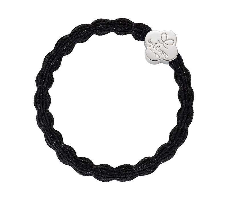 By Eloise Haarelastiek / Armband Metallic Silver Quatrefoil Black