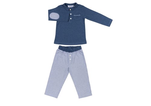 Cotolini Cotolini Pyjama Long Garçon Polo Marcel  W Rayure Marine + Jeans