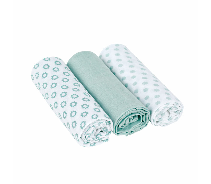 Lässig Swaddle & Burp Blanket L Little Chums Stars Light Mint 85x85Cm