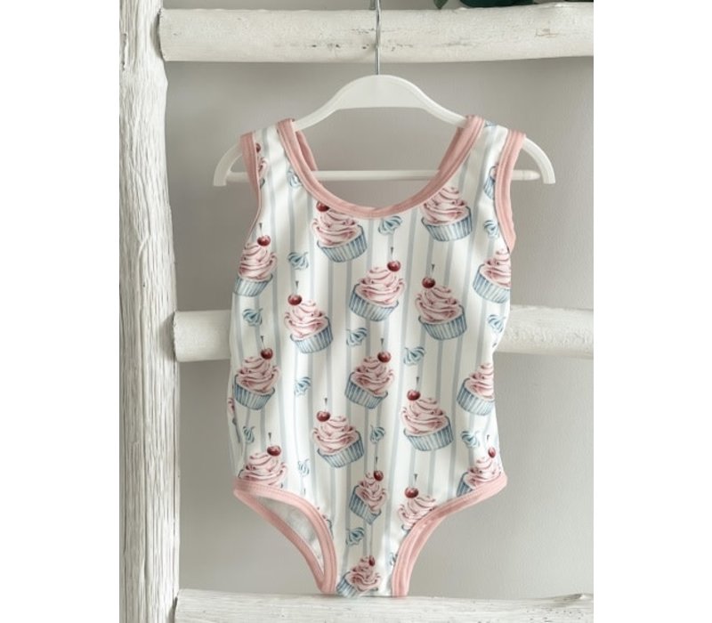 Cherry Blossom Cupcake Swimsuit Bunnies Blue