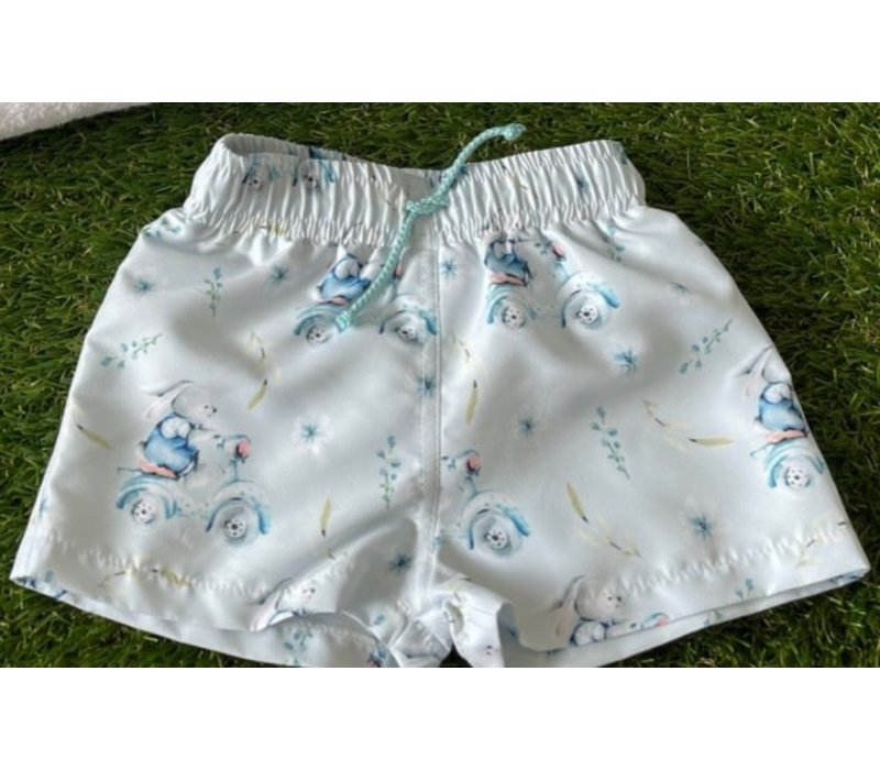 Cherry Blossom Little Bunnies Swim Trunks Bunnies Blue