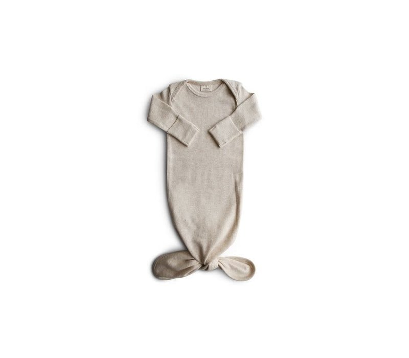Mushie Ribbed Knotted Baby Gown - Beige Melange