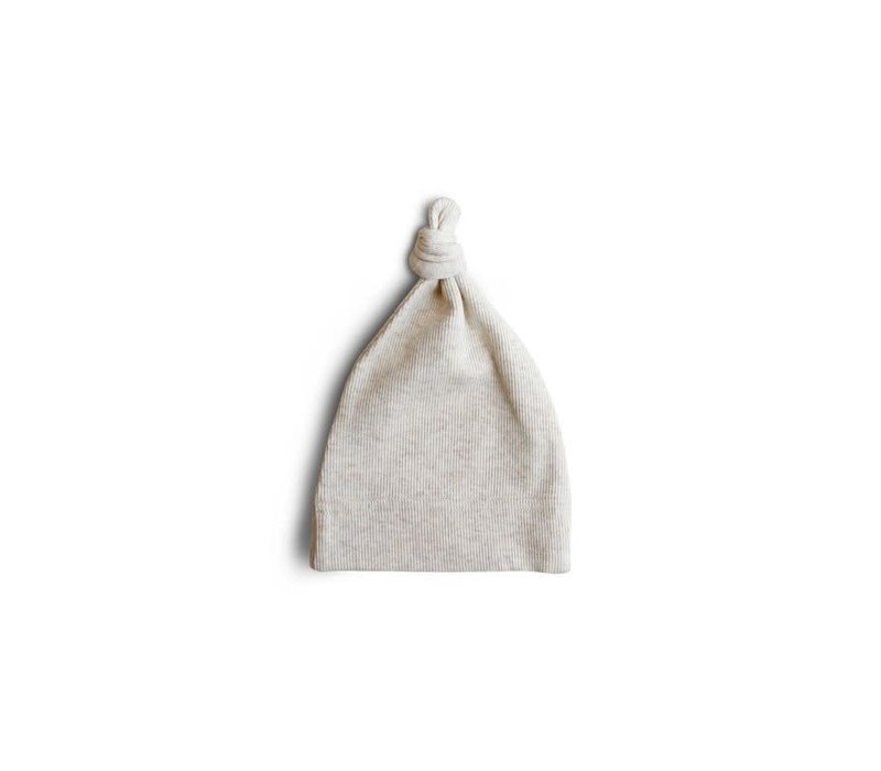 Mushie Ribbed Baby Beanie - Beige Melange