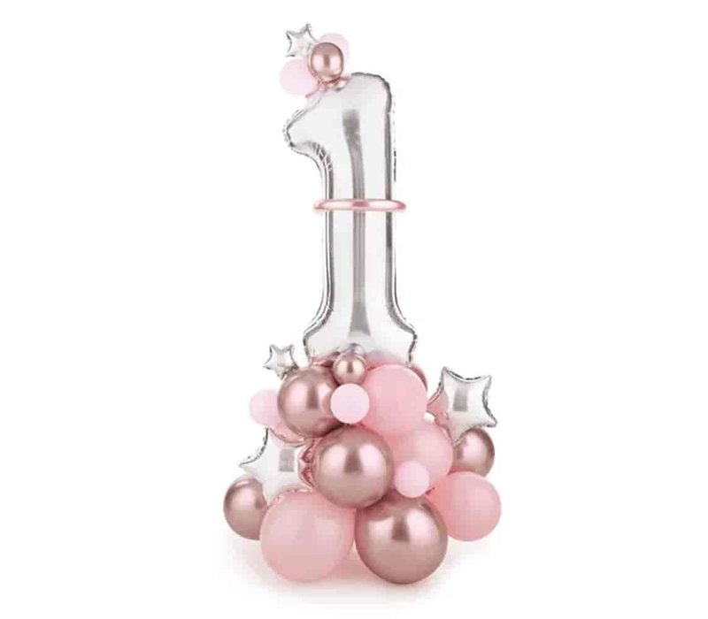 PartyDeco Balloon Bouquet Number "1", Pink, 90x140Cm