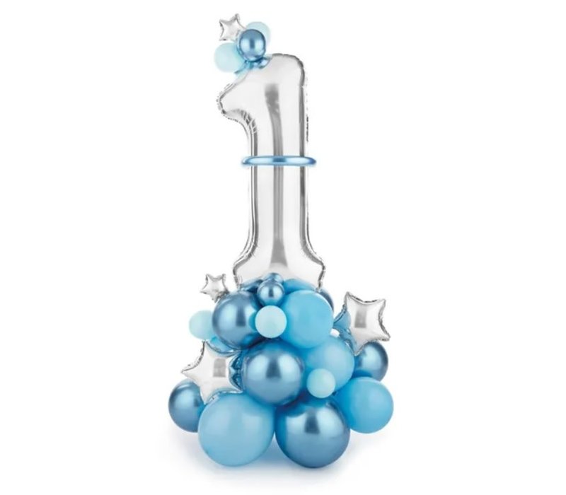 PartyDeco Balloon Bouquet Number "1", Blue, 90x140Cm