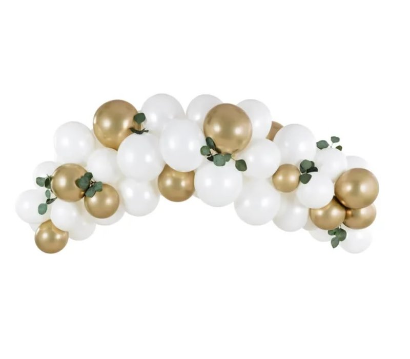 PartyDeco Balloon Garland - White/Gold, 200Cm