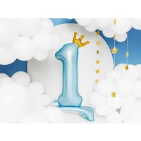 PartyDeco Standing Foil Balloon Number "1", 84Cm, Sky Blue