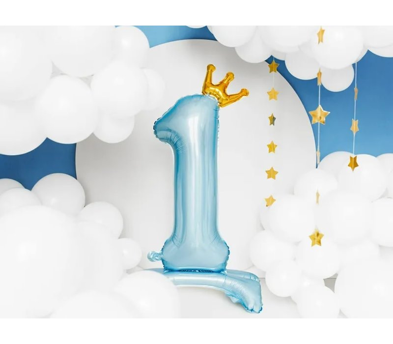 PartyDeco Standing Foil Balloon Number "1", 84Cm, Sky Blue