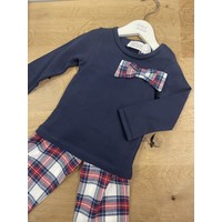 Cotolini Pyjama Long Fille T-Shirt Manou Noeud W T18 + Marine Chiné Tartan