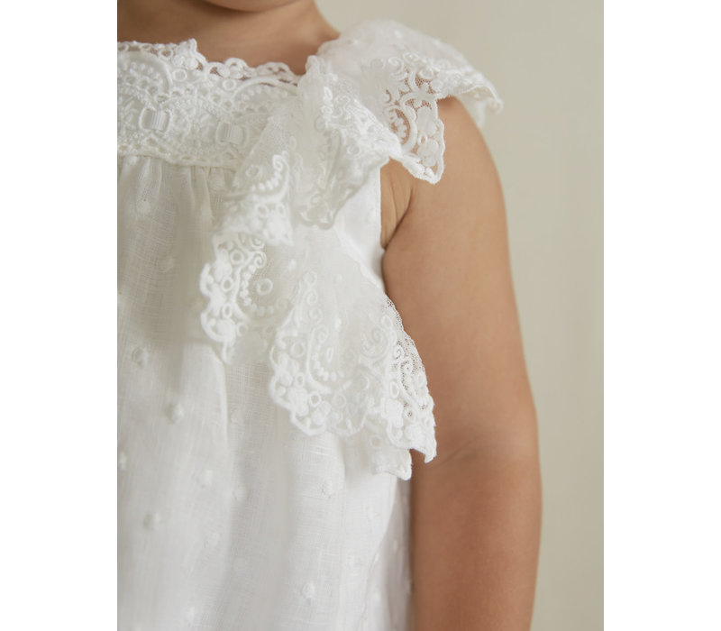 Abel & Lula Robe Brodée À Pois Blanc 5003