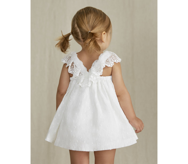 Abel & Lula Robe Brodée À Pois Blanc 5003