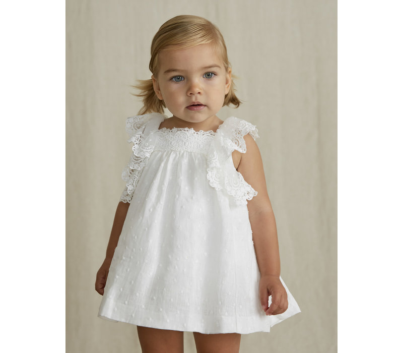 Abel & Lula Robe Brodée À Pois Blanc 5003