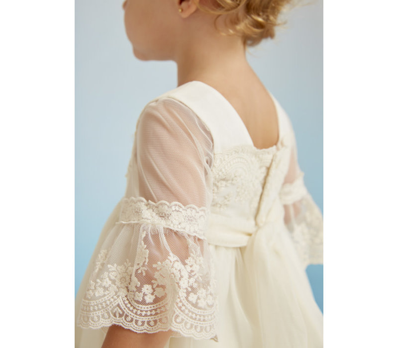 Abel & Lula Robe En Tulle Brodée Dentelle Ecru