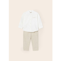 Mayoral Linen Long Trousers Set Beige